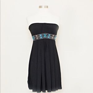 WHBM Black Strapless Turquoise beaded dress Size 4